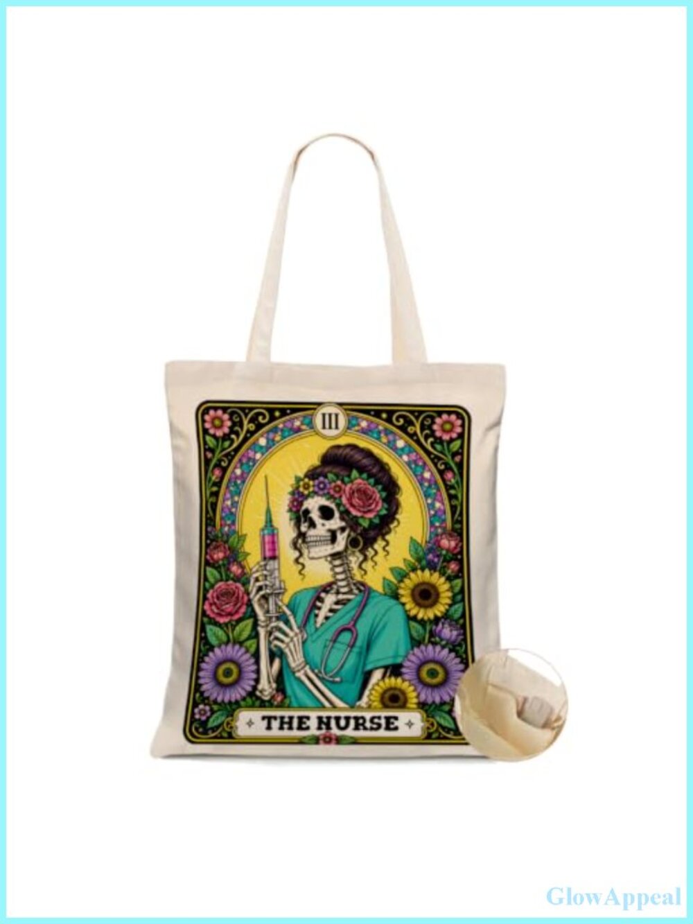 Witchy Canvas Tote Bag Sarcastic Skull Tarot Card Reusable Grocery Shoulder Bag